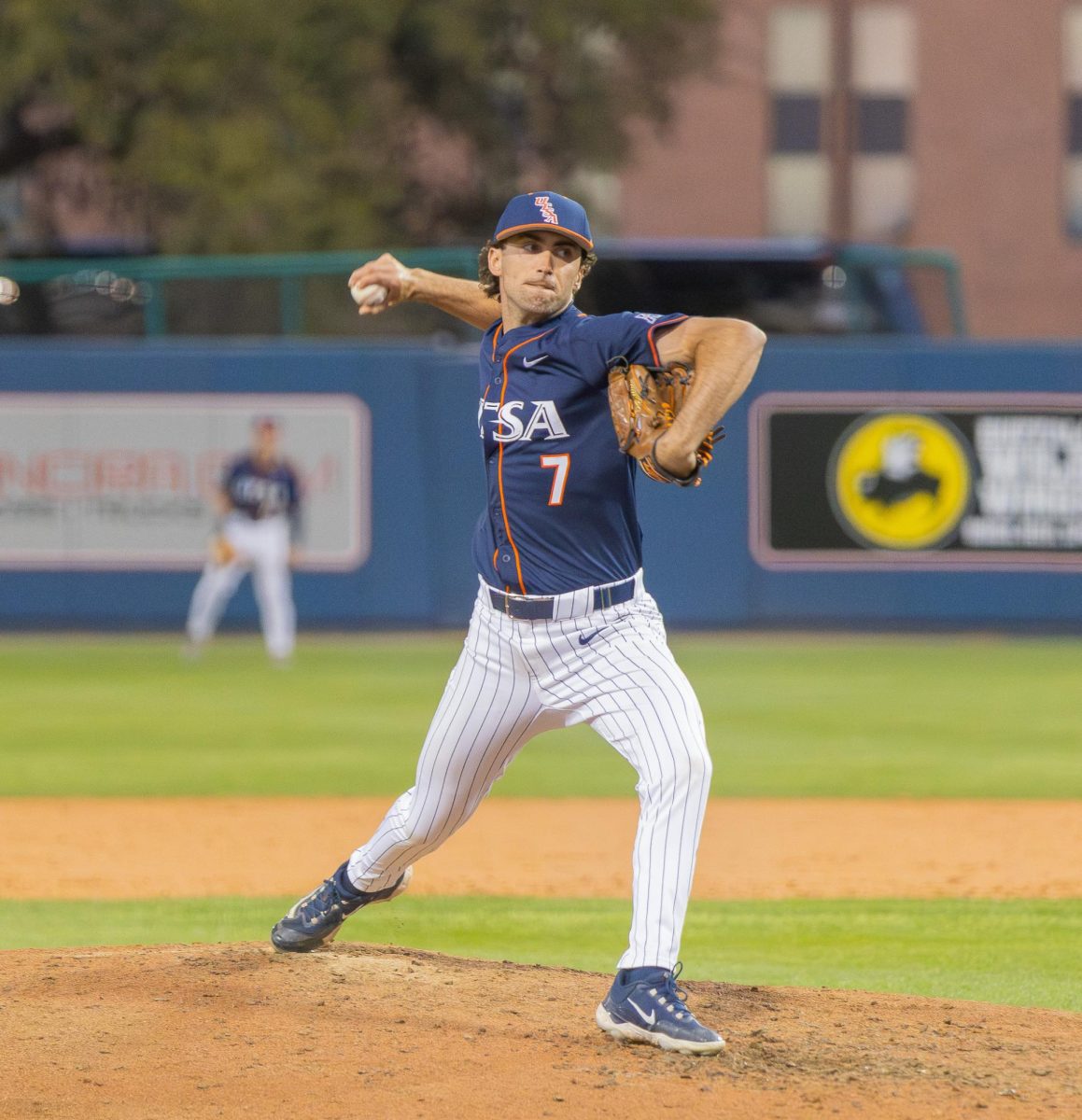 UTSA baseball pitcher Mike DeBattista in the Roadrunners' 15-11 loss to Texas-Arlington Friday, March 13, 2026, at Roadrunner Field in San Antonio, Texas.
