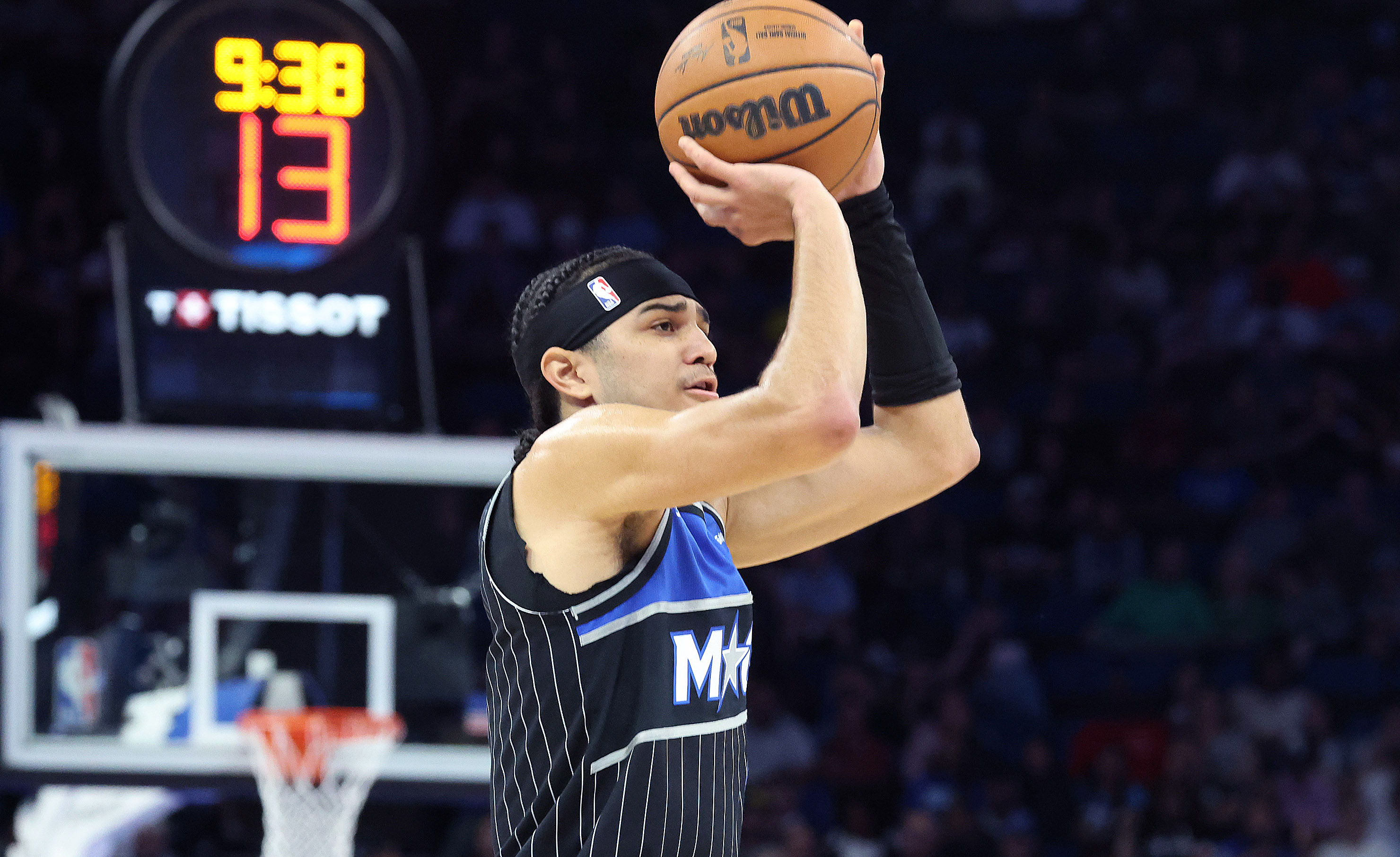 Orlando guard Anthony Black shoots during the Dallas Mavericks at...