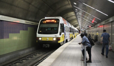 Light-rail train at underground station