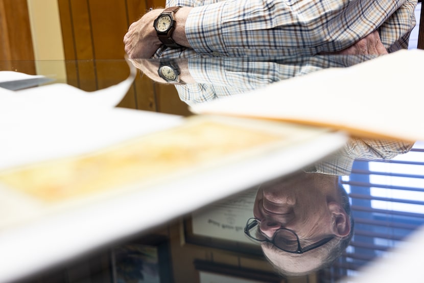 B.F. Hicks lays out maps and talks to The Dallas Morning News about lithium leases in...