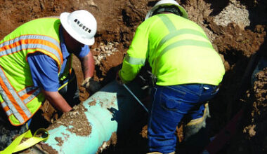 Austin Water pipeline technicians excavate a worksite.