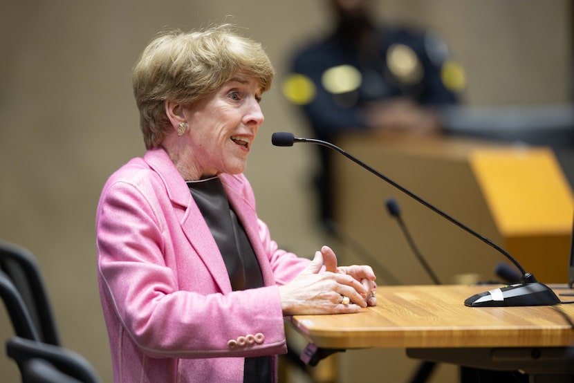 Developer Lucy Billingsley speaks about the City Hall building during at a city council...