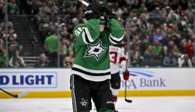 Dallas Stars defenseman Thomas Harley vs New Jersey Devils