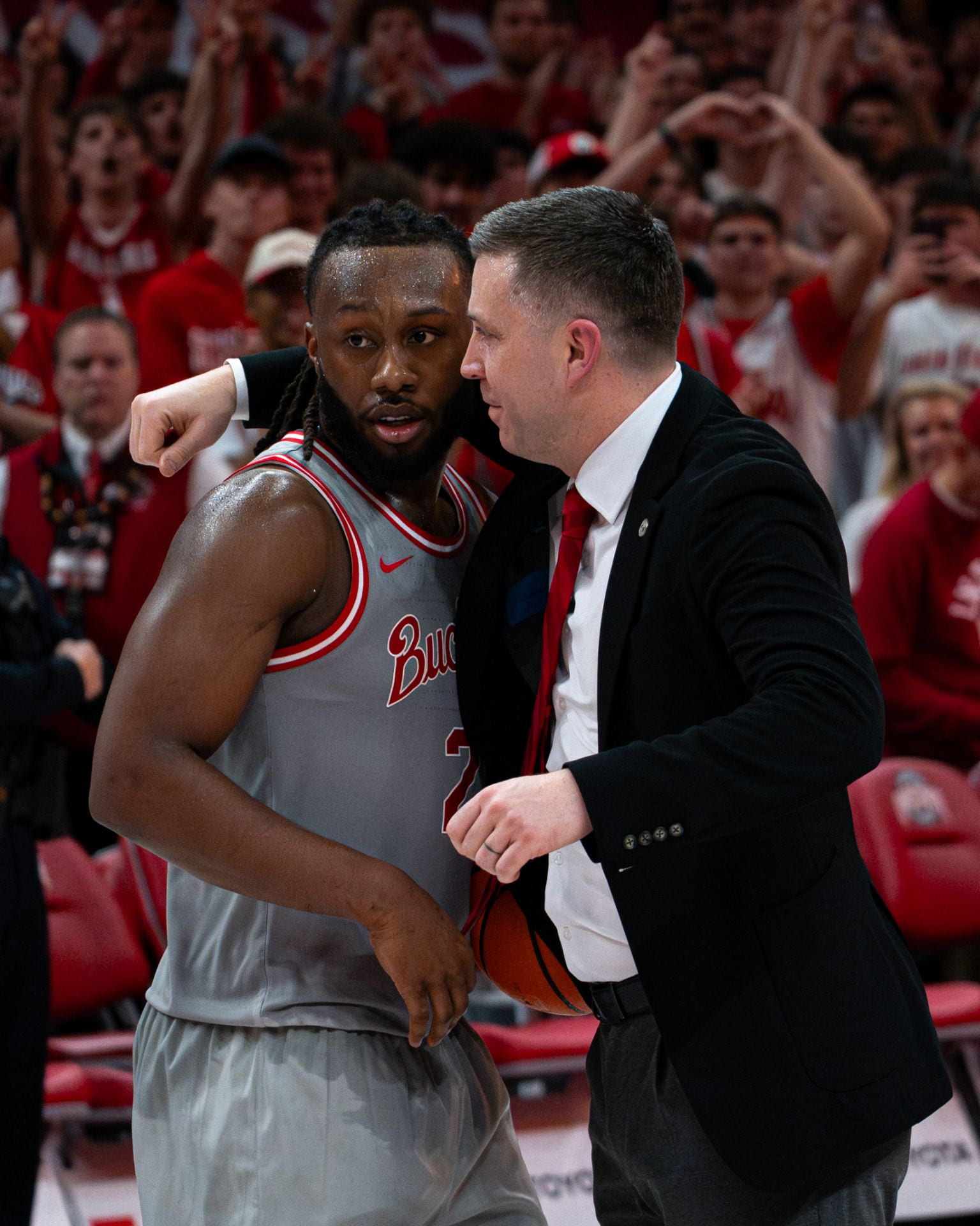 Bruce Thornton and Coach Jake Diebler after Bruce Thornton becomes all time points leader. Credit- Dominic Ferraro | Freelance Photographer