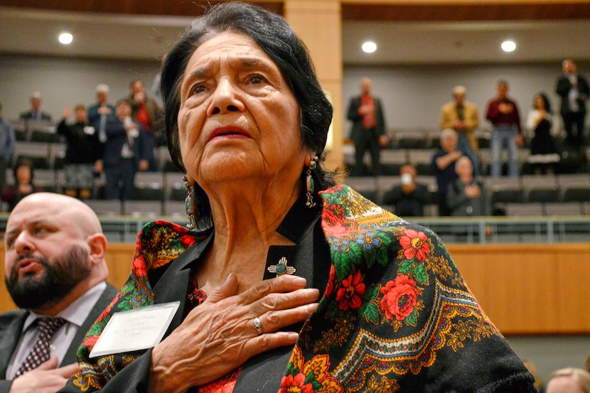FILE - Dolores Huerta, the Mexican-American social activist who formed a farm workers union...