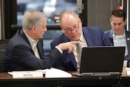 Plano Mayor John Muns (left) talks with Denton County Judge Andy Eads as the Regional...