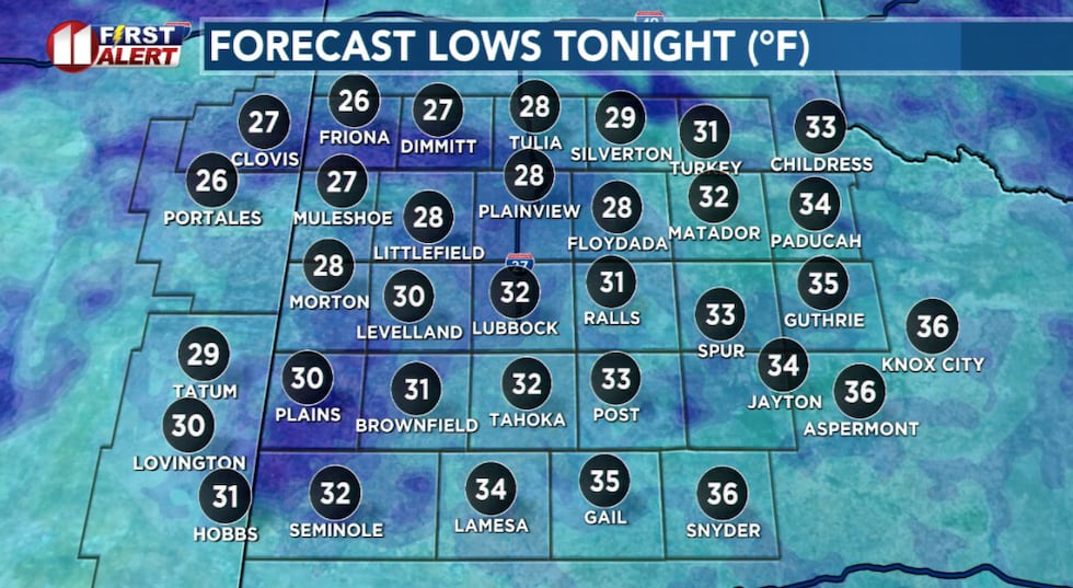 A freeze is expected over portions of the western and northern South Plains tonight.