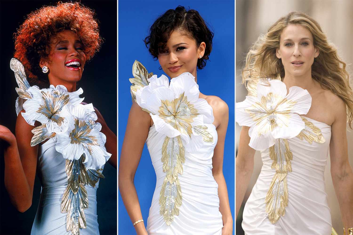 Zendaya pays homage to Whitney Houston, Carrie Bradshaw in white floral minidress