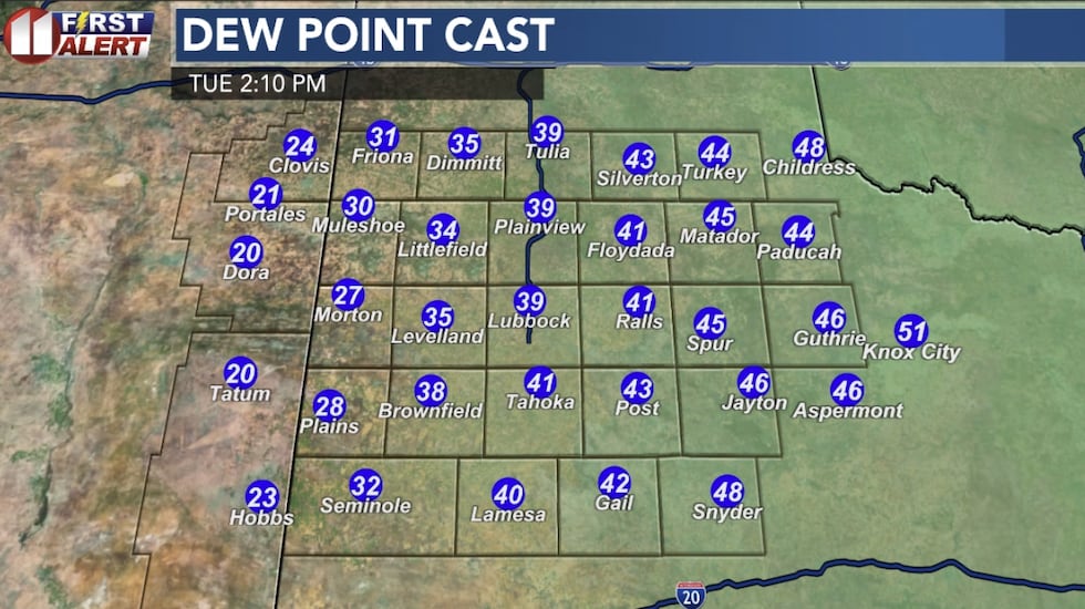 Dew point model projection Tuesday