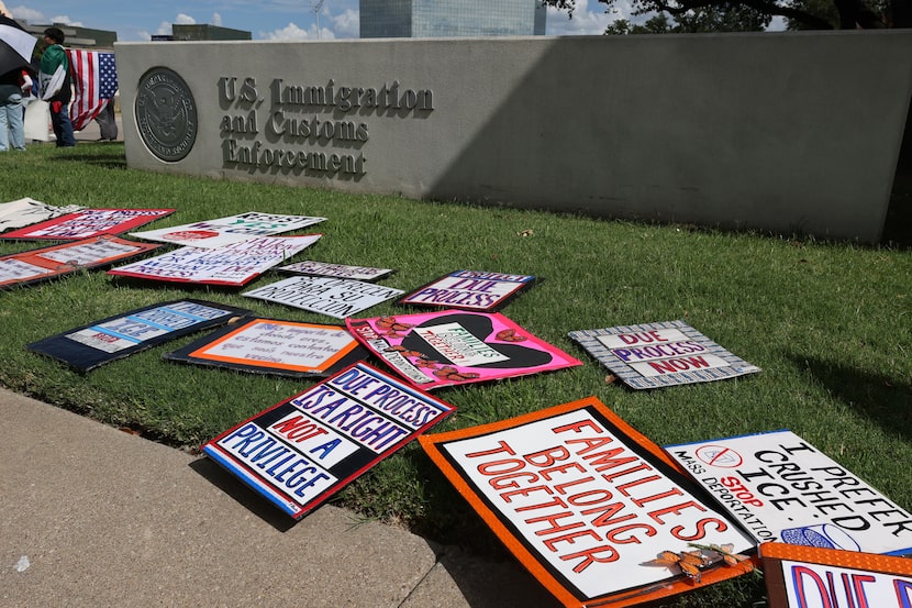 A plethora of messages were created on handmade signs for attendees to hold during an ICE...