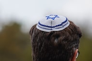 A man wears a yarmulke at a Seder celebration at the Meadows Museum in Dallas on April 1.