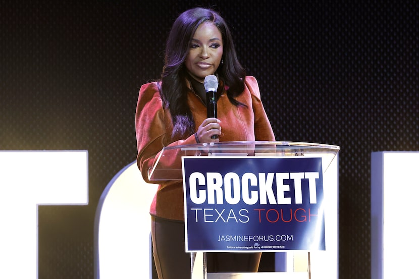 Congressman Jasmine Crockett spoke to her supporters during an election night watch party at...