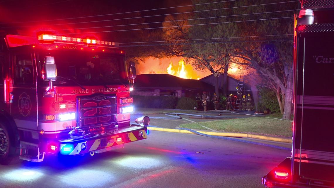 Dallas fire crews battle large flames in overnight house fire