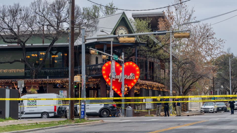 Members of the FBI and local law enforcement investigate outside of Buford’s Backyard Beer Garden on Sunday in Austin, Texas. - Brandon Bell/Getty Images