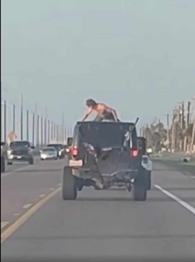 A man filmed twerking on a Jeep moments before crashing in Port Aransas, TX, on March 14. r/world24x7hr/reddit