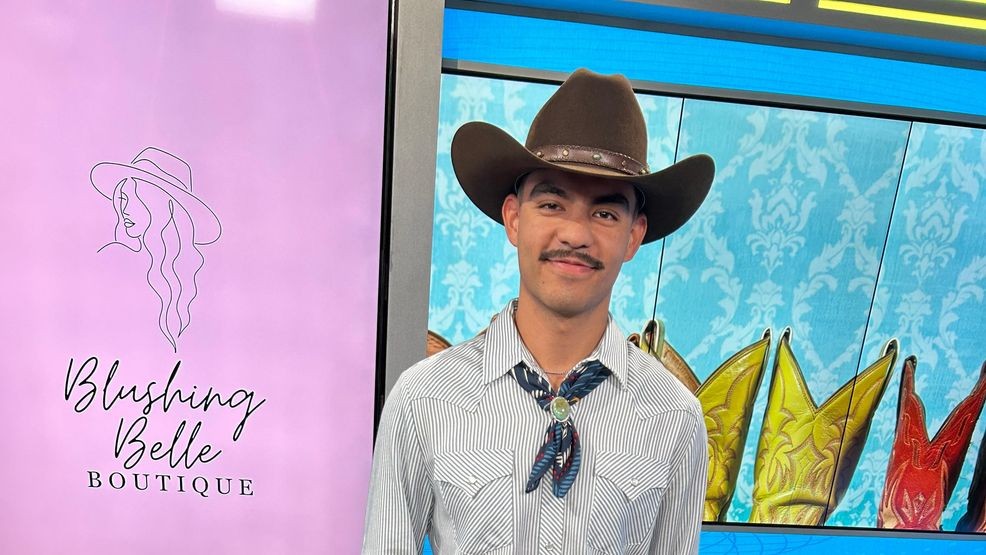 {p}Nate is showcasing a breathable pearl snap shirt, bandana, felt hat with unique band and feather, plus Lucchese boots and vintage accessories.”{/p}