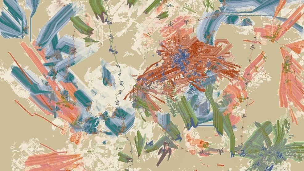 {p}Camille Utterback, Untitled 5, 2004, interactive installation: custom software, silent, video camera, computer, projector, lighting, infinite (live generation), Collection of the Carl & Marilynn Thoma Foundation © Camille Utterback{/p}