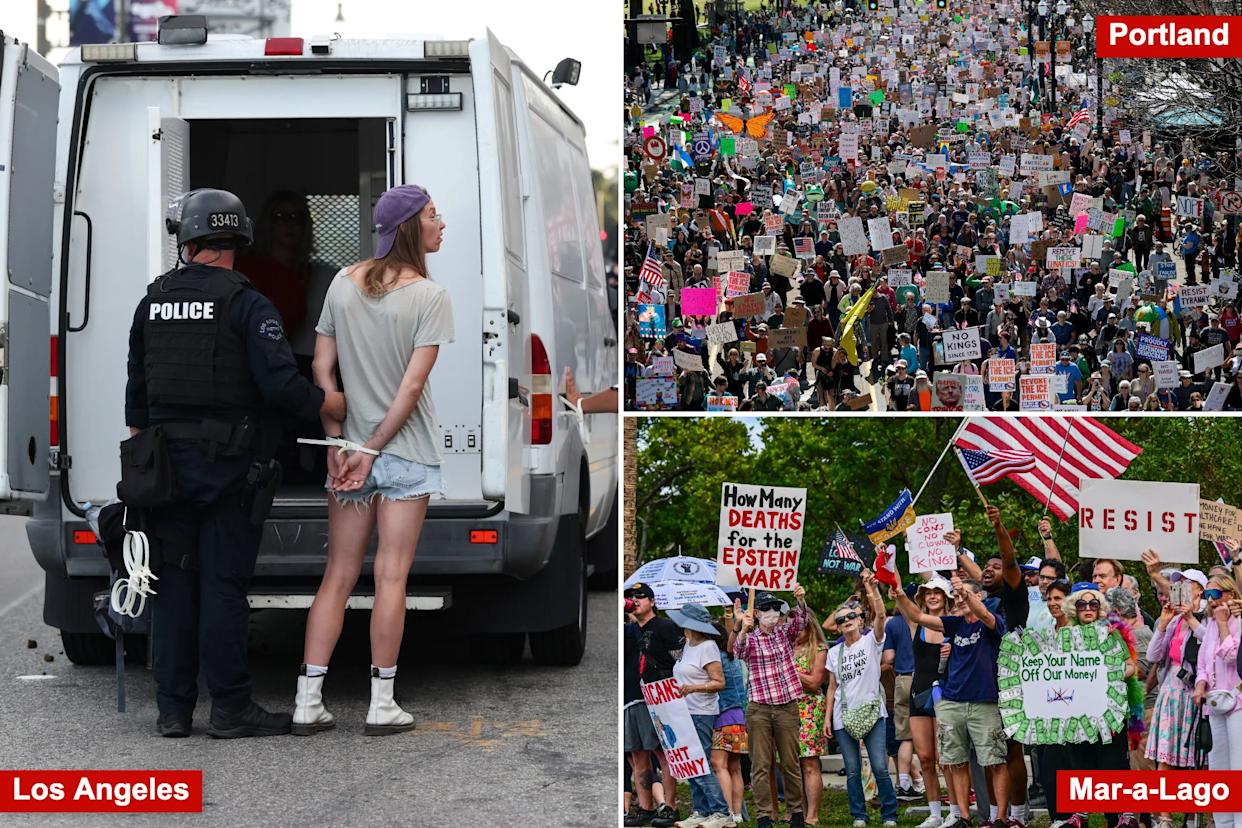 An image collage containing 3 images, Image 1 shows Police arresting protesters during a 