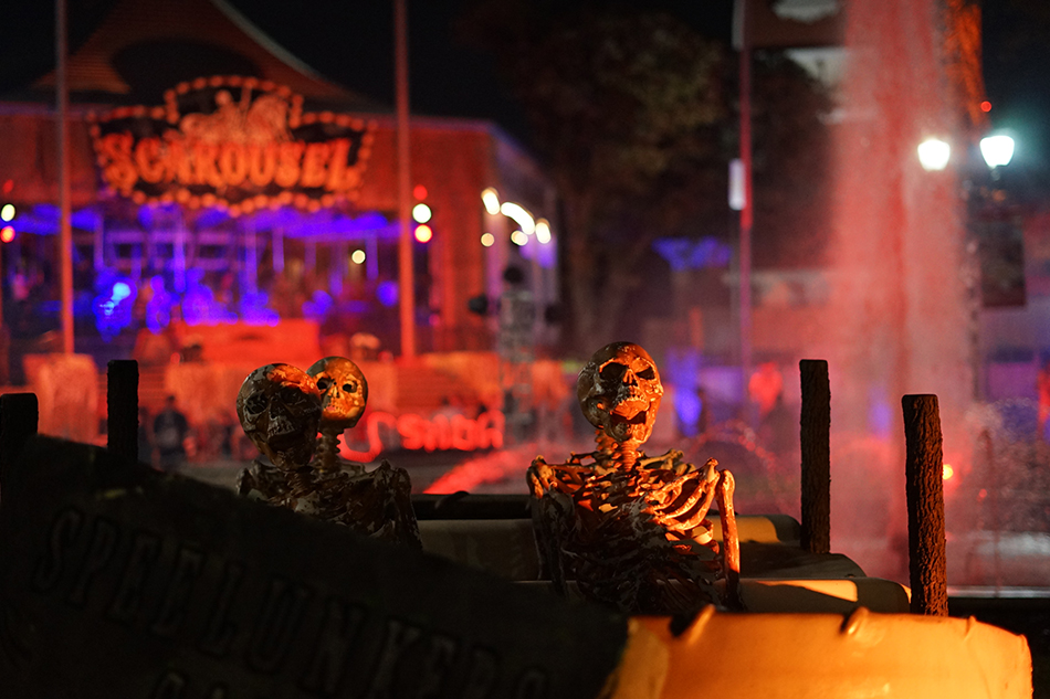 Fake skeletons in a tomb at Six Flags Over Texas
