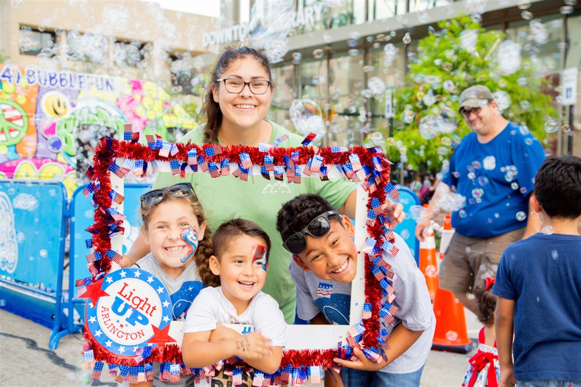 Mom and Children at Light Up Arlington