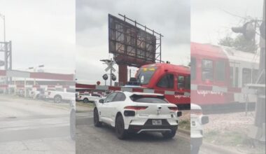 Waymo Driverless Car Stops Near Train Tracks in Austin