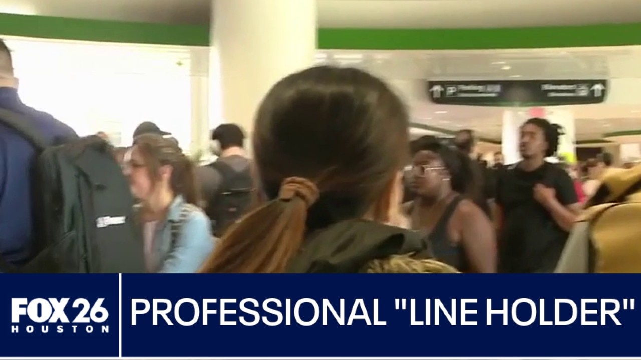 Houston man holding place in line for airport travelers