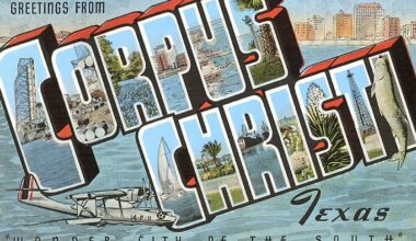 <div>Vintage illustration of Greetings from Corpus Christi, Texas, Wonder City of the South, large letter vintage postcard, 1940s. (Photo by Found Image Holdings/Corbis via Getty Images)</div>
