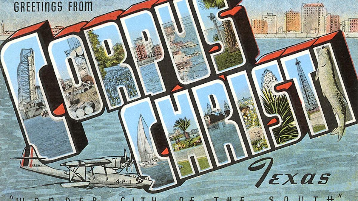 <div>Vintage illustration of Greetings from Corpus Christi, Texas, Wonder City of the South, large letter vintage postcard, 1940s. (Photo by Found Image Holdings/Corbis via Getty Images)</div>