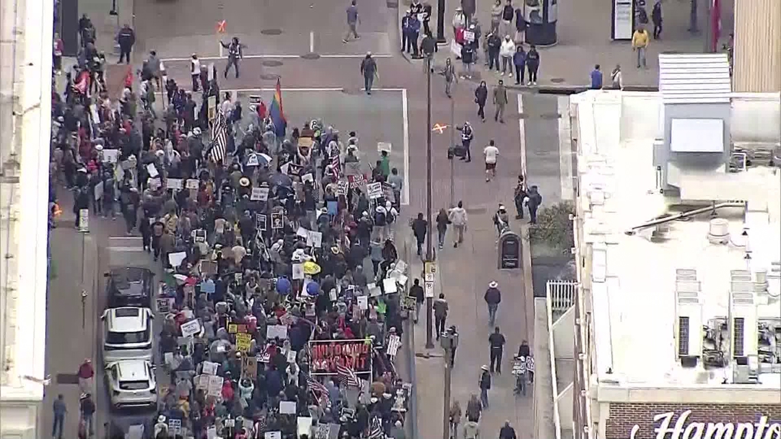 One detained after 'punches thrown' during Dallas 'No King's' protest, police say