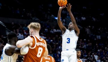 BYU forward AJ Dybansta takes a jump shot during Thursday’s game against Texas.