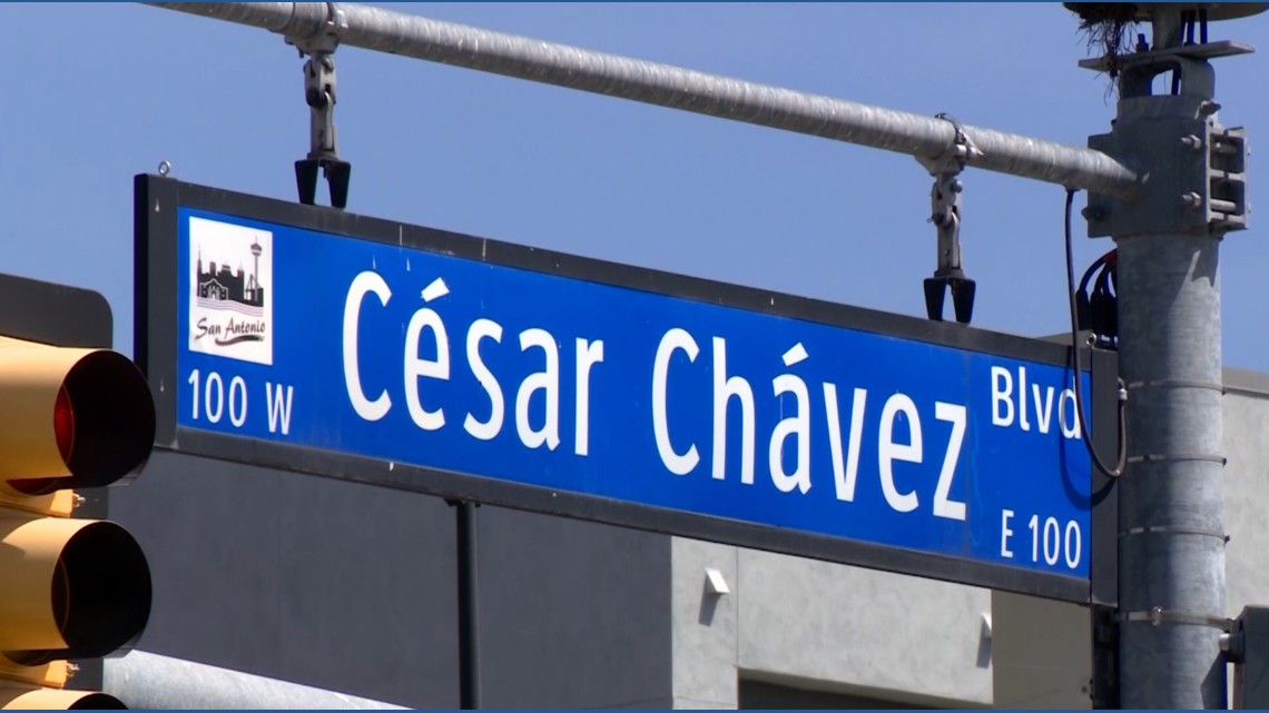 When might the City of San Antonio officially rename Cesar Chavez Boulevard, and how much would it cost?