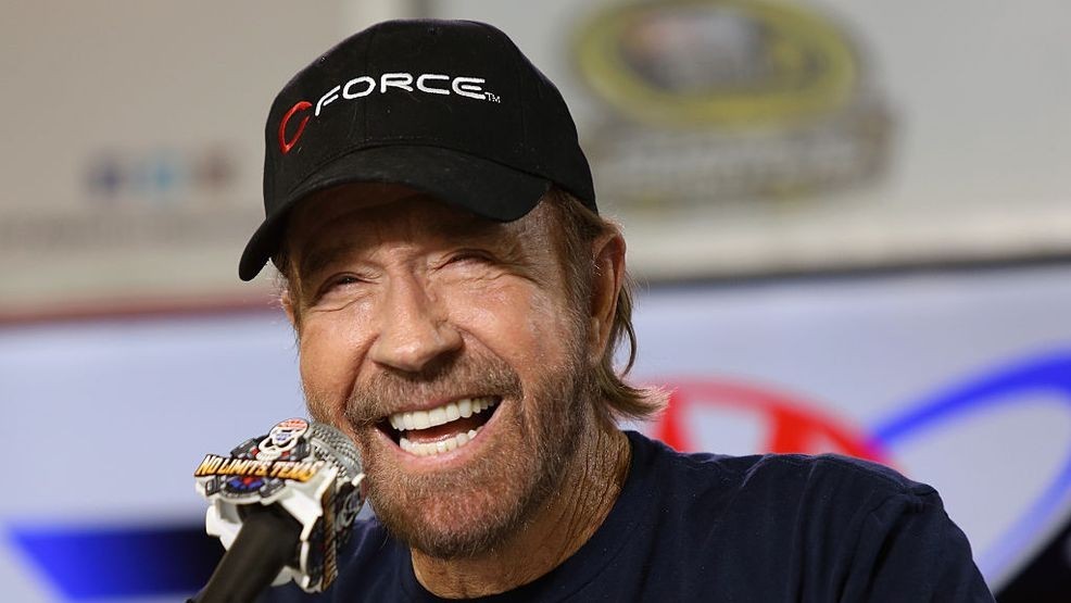 FORT WORTH, TX - NOVEMBER 06:  Actor Chuck Norris speaks with the media during a press conference prior to the NASCAR Sprint Cup Series AAA Texas 500 at Texas Motor Speedway on November 6, 2016 in Fort Worth, Texas.  (Photo by Jerry Markland/Getty Images)