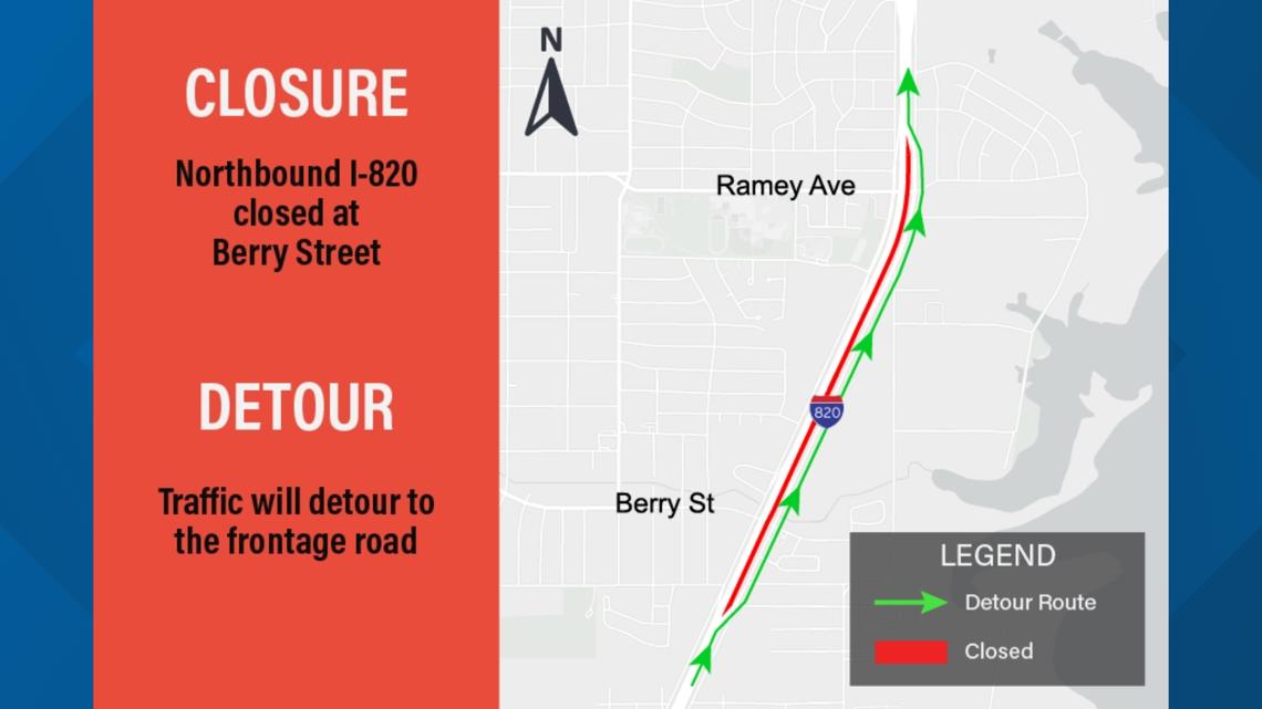 Northbound I-820 to close Wednesday in southeast Fort Worth for ongoing construction project