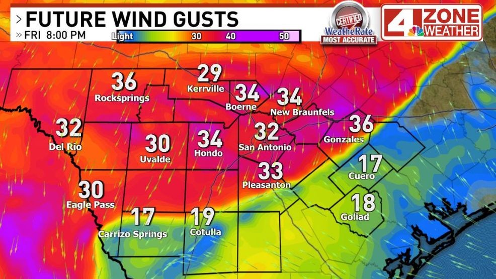 Gusty evening winds behind front