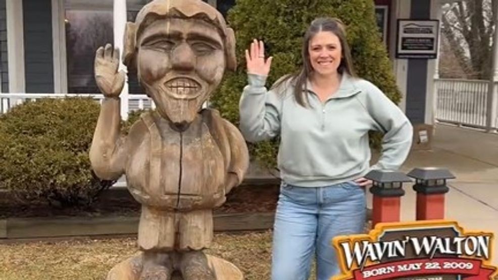 Sarah Buschman and Wavin' Walton greet visitors as they make their way along the Trollway. (Amazing America)