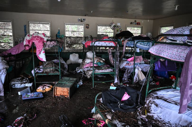 A view inside of a cabin at Camp Mystic, the site of where at least 20 girls went missing after flash flooding in Hunt, Texas, on July 5, 2025.