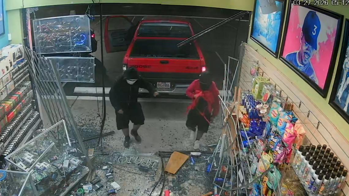 Pickup crashes into Dallas business during burglary, suspects flee scene