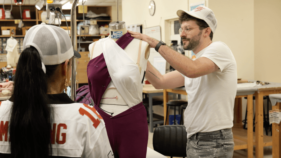 A UT Austin MFA student recreates Selena’s iconic stage looks, honoring her legacy and designer Martin Gomez in a public showcase. (Credit: Amanda Solis)