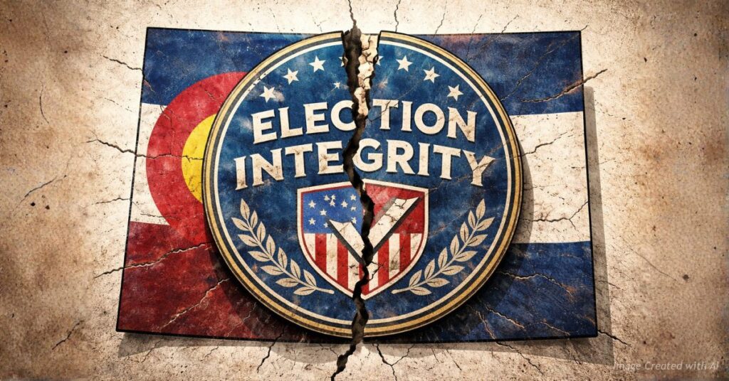 Cracked seal representing concerns over election transparency