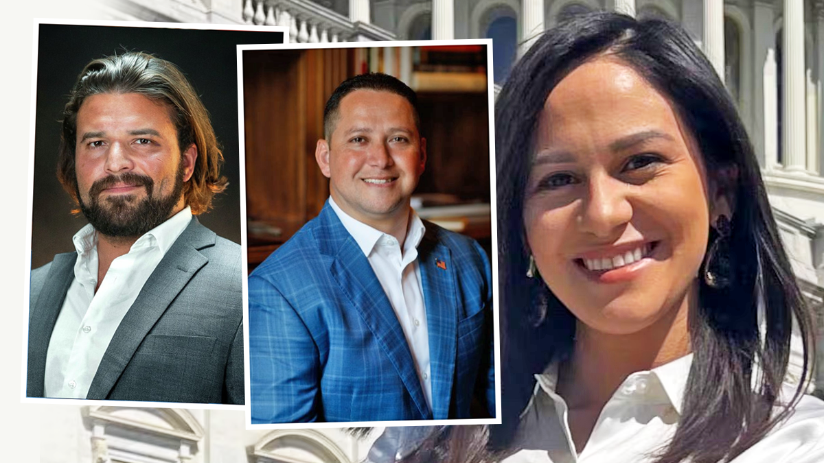 A picture of Regina Santos-Aviles superimposed with a picture of Brandon Herrera on the left and a picture of Tony Gonzales to the right.