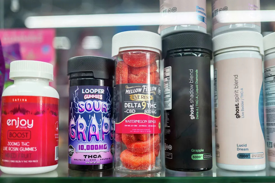 AUSTIN, TEXAS - NOVEMBER 21: THC edibles are displayed on shelves at the Austin Smoke & Gift Shop on November 21, 2025 in Austin, Texas. Federal lawmakers have approved a provision that will eradicate hemp products containing more than 0.4 milligrams of THC in the state of Texas. (Photo by Brandon Bell/Getty Images) (Brandon Bell/Getty Images)