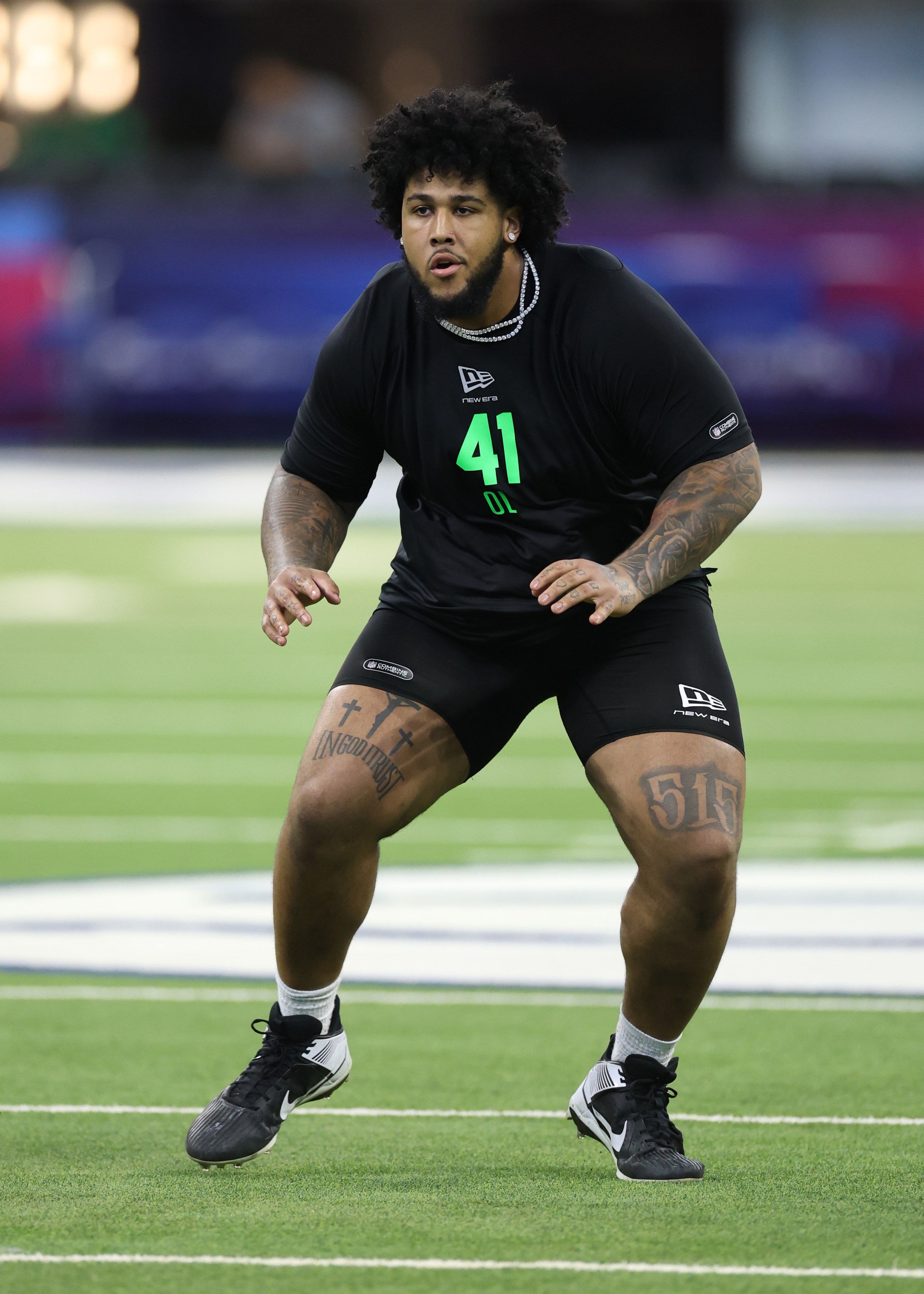 INDIANAPOLIS, INDIANA - MARCH 01: Kadyn Proctor of the Alabama Crimson Tide during the 2026 NFL Scouting Combine at Lucas Oil Stadium on March 01, 2026 in Indianapolis, Indiana. (Photo by Stacy Revere/Getty Images)