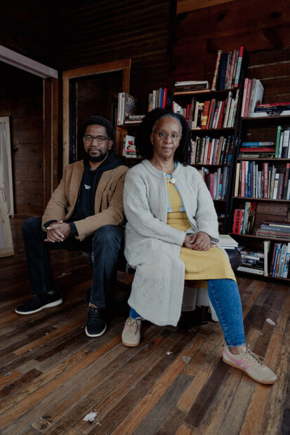 A photograph of artists Sedrick and Letitia Huckaby in the community art space they founded, Kinfolk House.