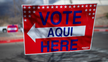 A sign outside a polling site during the March 2022 primary election.
