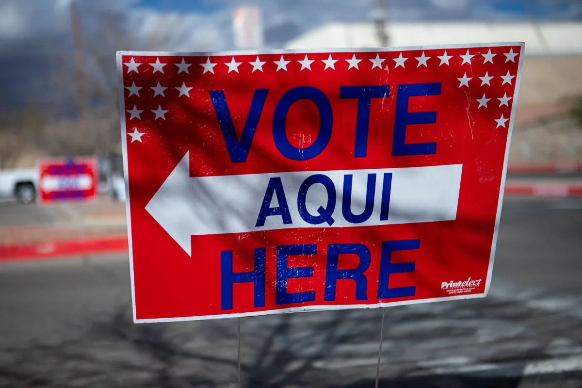 A sign outside a polling site during the March 2022 primary election.