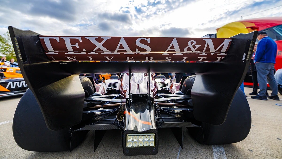 Rear wing of the Texas A&M branded IndyCar