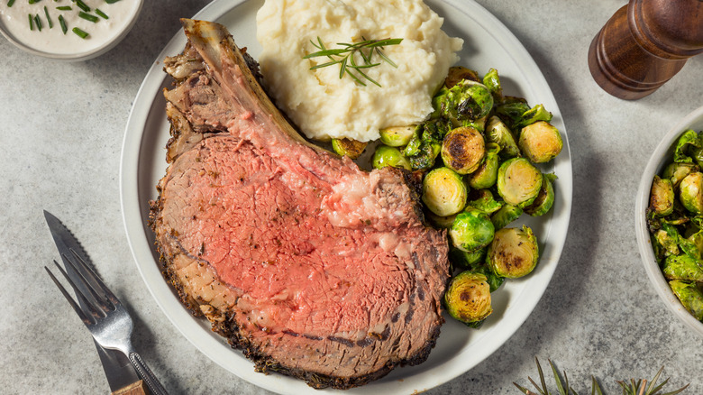 Prime rib and vegetables