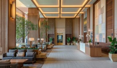 Luxurious hotel lobby with modern design elements