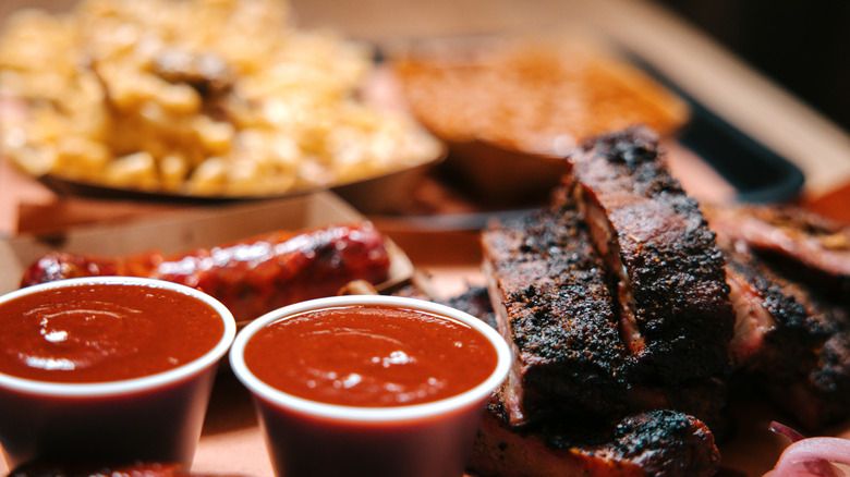 Barbecue pork ribs in a typical Texas restaurant