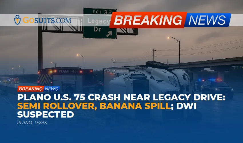 Plano U.S. 75 Crash Near Legacy Drive: Semi Rollover, Banana Spill; DWI Suspected